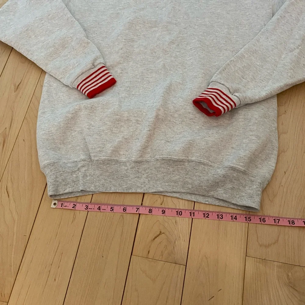 Oneita Vintage Gray Crewneck Sweatshirt with Red Trim Size Large